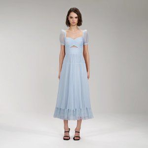 Brand New Self-Portrait Light Blue Chiffon Cut Out Midi Dress